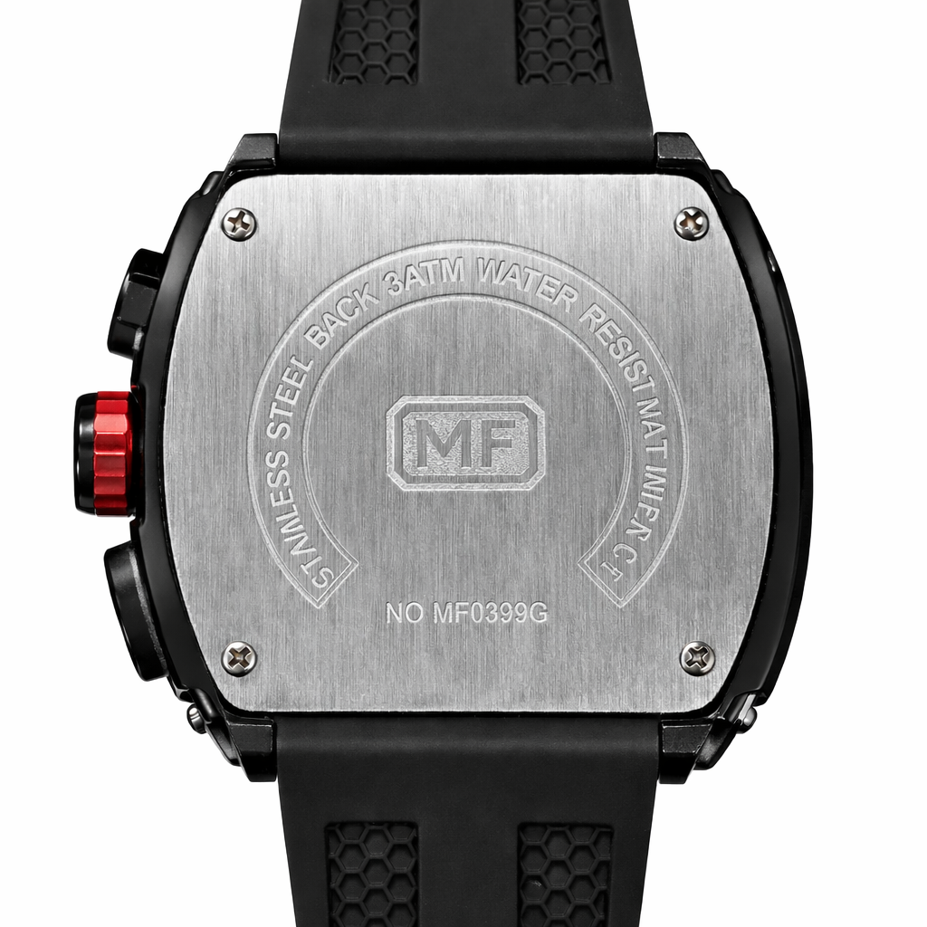 Mini Focus MF0399G black men’s watch with silicone strap and chronograph dial