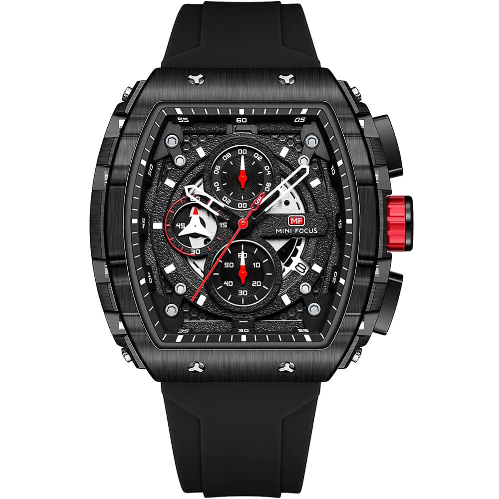 Mini Focus MF0399G black men’s watch with silicone strap and chronograph dial