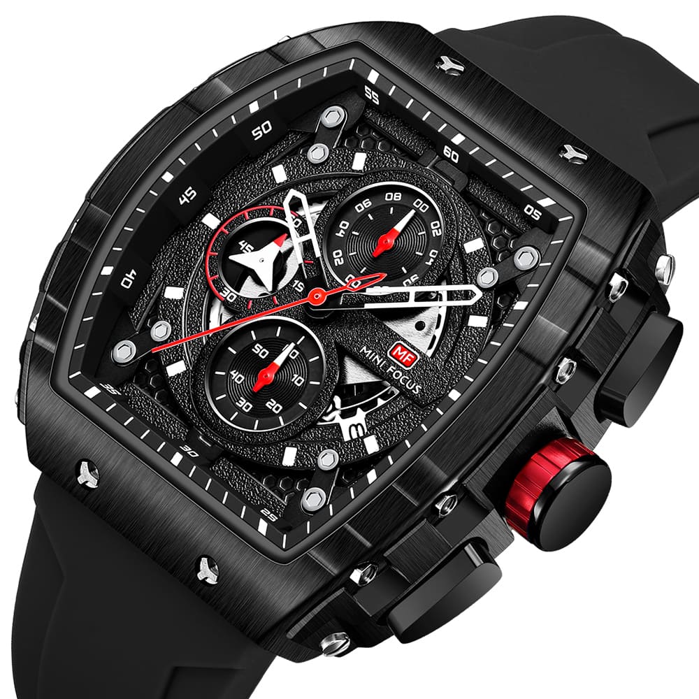 Mini Focus MF0399G black men’s watch with silicone strap and chronograph dial